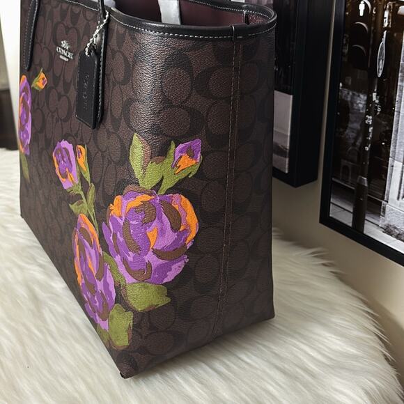 NWT COACH CITY TOTE IN SIGNATURE CANVAS WITH ROSE PRINT - Picture 2 of 10